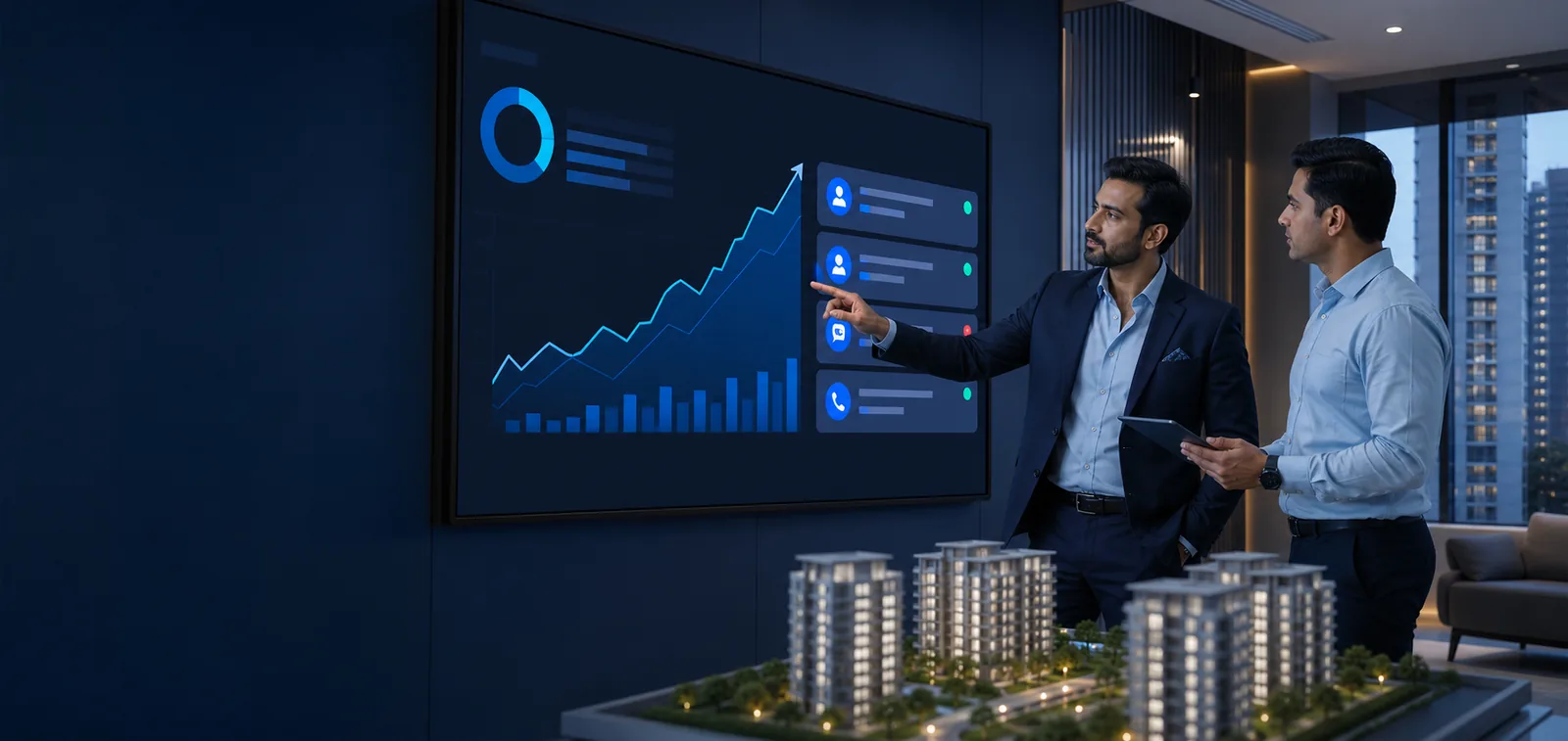 Real-estate team reviewing lead generation campaign performance